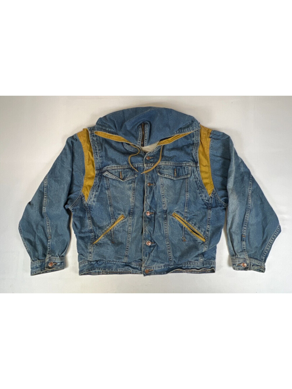 Big Star Paris Vintage Men M Blue Denim Hooded Jacket